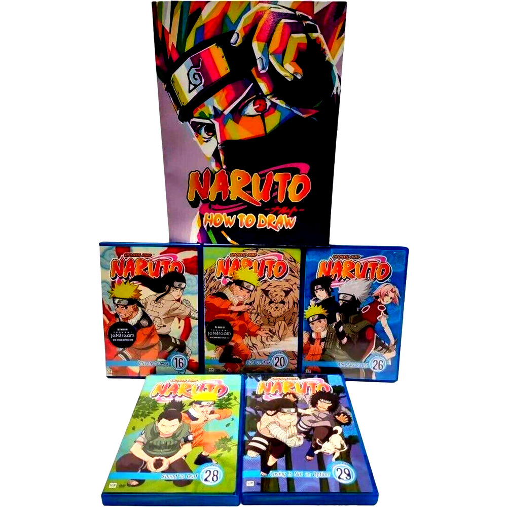 Naruto Shonen Jumps 2002 Second Season 16,20,26,28,29Dvd Bundle W/Draw Book